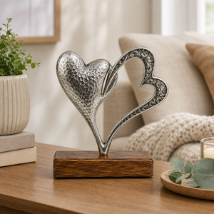 Escultura de Corazón de Metal Martillado Hecha a Mano con Base de Madera, Decoración Romántica, Decoración del Hogar, Regalo de Aniversario, Adorno de Mesa - Product Image 2