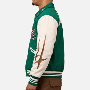 Veste universitaire décontractée de haute qualité pour hommes avec logo personnalisé de grande taille conçue avec un col montant Veste en cuir véritable pur blanc - Product Image 4