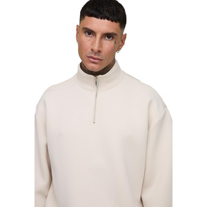 เสื้อกันหนาวซิปครึ่งแขนของผู้ชายและเซ็ตกันหนาวขนแกะ480GSM หนักชุดวอร์มมินิมอลออกแบบได้ตามต้องการโรงงานแฟชั่นโอเวอร์ไซส์ - Product Image 3