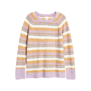 2024 personalizado OEM mujeres Jacquard suéter de manga larga de punto a rayas mujeres pulóver de punto con cuello en V suéter de las mujeres - Product Image 1