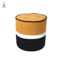 Pouf ottoman en chenille color block - Pouf rond capitonné - Tabouret de rangement décoratif pour canapé