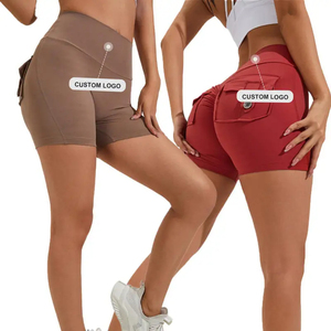Bermudas de salón para mujer 2025, pantalones cortos largos de entrenamiento atlético Cargo para Yoga con bolsillos, pantalones cortos informales Cargo de Color sólido teñido - Product Image 4