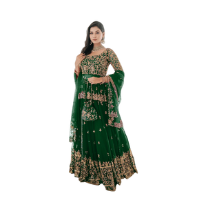 Readymade traditionnel ethnique indien pakistanais Lehenga & Dupatta ensemble, Georgette avec broderie travail pleine couture tenue de fête - Product Image 1