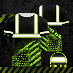 Custom Name Reflective US Flag Hi Vis <b>T</b> <b>Shirt</b> Patriotic Safety Workwear Class Wholesale Safety <b>Shirt</b> for Men - Product Image 2