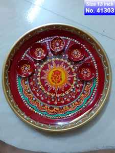 Juego de Thali de Latón Premium Hecho a Mano para Bodas y Diwali, Juego de Thali con Trabajo Meenakari al por Mayor - Product Image 3