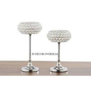 Set Of 2 Simple Standard Designer Stainless Steel Silver Shiny Polished Stand For Clear <b>Crystal</b> Beaded <b>Candle</b> Holder & Votive - Product Image 1