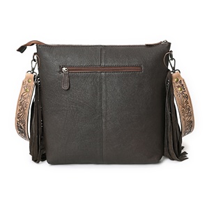 Bolso Bandolera de Cuero con Pelo de Vaca Rosa, Estilo Vaquero Occidental con Flecos - Product Image 3