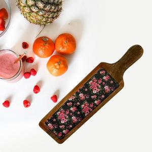 Plateau de service en bois naturel fait à la main rectangulaire imprimé floral plateau en bois couleur émail World Craft Impex pour plats assiettes - Product Image 2