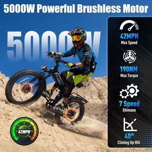 จักรยานไฟฟ้าพับได้มอเตอร์คู่ BIKE-5000W TT-E สำหรับผู้ใหญ่42MPH ชาร์จได้แรงดันไฟฟ้า63V 26x4ยางล้อใหญ่สำหรับทุกพื้นที่ - Product Image 2