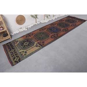 พรมขนแกะสีน้ำตาลอมฟ้าสไตล์คลาสสิกวินเทจขนาด3.1x10.9ฟุตทรงสี่เหลี่ยมผืนผ้าเย็บปะติดปะต่อกันดีไซน์ใหม่สำหรับห้องนั่งเล่นห้องโถง - Product Image 2