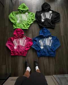 Streetwear lourd en détresse sweat à capuche zippé et pantalon de survêtement 100% coton hommes personnalisé lavé à l'acide ensembles de survêtement Vintage - Product Image 1