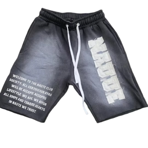 Custom Cotton Fleece Vintage Distressed Embroidery <b>Patch</b> <b>Men's</b> Elastic Waist Jogger <b>Shorts</b> Eco-Friendly High Streetwear Raw Edge - Product Image 3