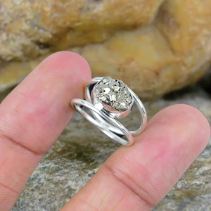 Venta caliente Natural Raw Pyrite 925 Anillo de plata esterlina Rough Pyrite Designer Ring Raw Gemstone Boho Ring Jewelry - Product Image 4
