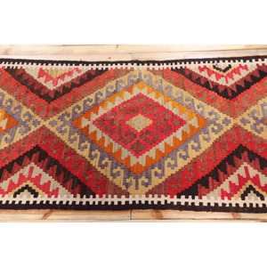 Kilim Turkish Rug, 3x9,5 ft Vintage Rug, <b>Red</b> Southwestern <b>Wool</b> Rug - Product Image 3