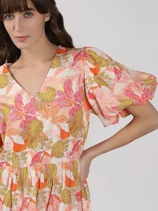 ชุดเดรสผ้าคอตตอนสไตล์อินเดียชุดเดรสมิดิลายดอกไม้ของขวัญแต่งงานเจ้าสาวรอบเอวธรรมชาติแบบปรับแต่งได้ - Product Image 2