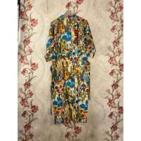Robe kimono ample à imprimé floral bohème, col en V, manches trois quarts, en polyester et coton tissé respirant