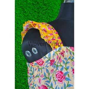 Otoño Floral patrón sólido Midi longitud ecológico A-Line vestido de algodón bloque de mano estampado cintura Natural lavable 100% algodón - Product Image 4