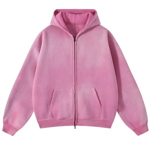 Moda 400 GSM Zip up sudaderas con capucha unisex pesado desgastado sudaderas con capucha al por mayor de gran tamaño piedra lavada Sudadera con capucha en blanco - Product Image 6