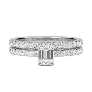 Chic Emerald Cut Shoulder Set Ring With Matching Band 0.80 Ct Lab Grown Diamond In 18K Yellow White Rose Gold Platinum - Product Image 1