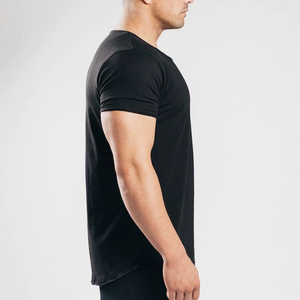 Diseño personalizado cuello redondo secado rápido transpirable ecológico negro gimnasio manga corta Camiseta para hombres 100% algodón con servicio OEM - Product Image 6
