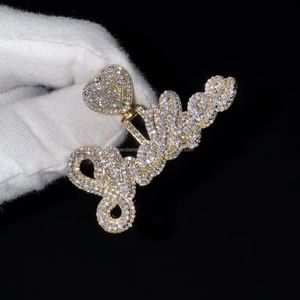 Collier Hip Hop pour homme en or massif 10 ct avec initiales personnalisées glacées et bélière en forme de cœur, véritable diamant naturel, grand pendentif romantique, cadeau - Product Image 1