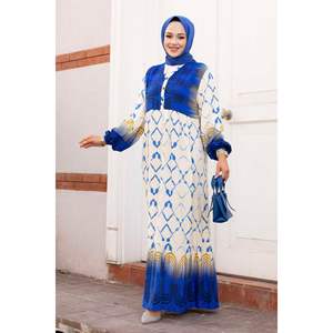 Indigo Water Patterned <b>Viscose</b> <b>Hijab</b> Modest Dress - Product Image 4