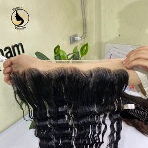 Top Human Hair Vendors Virgin Cuticle Aligned Hair Wavy Swiss HD Lace Frontal With 3 Bundles - Product Image 5