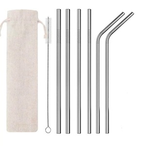 Custom Logo Metal Straw <b>Set</b> Stainless Steel Reusable Straws <b>With</b> Bag Sustainable <b>Bar</b> Accessories Drinking Packaged Box - Product Image 1