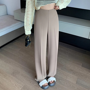 High Waist <b>Khaki</b> Suit Wide Leg <b>Women's</b> Full Pants 2024 New Spring Summer Female Elegant Minimalism Straight Loose <b>Trousers</b> - Product Image 4