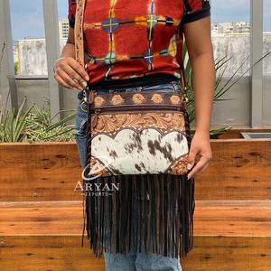 Usine directe dernière Collection usiné à la main en cuir de vachette femmes sac à main Double ombre frange bandoulière épaule sac de messager - Product Image 1