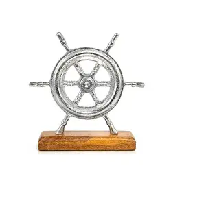 Chỉ đạo Wheel figurine Bạc nâu làm bằng kim loại và gỗ-hàng Hải trang trí con số của tàu bánh xe trang trí phòng tắm