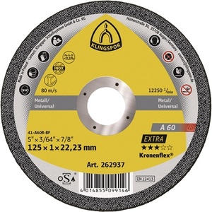 Discos de Corte y Pulido KLINGSPOR, A60 Extra, D115x1mm, Rectos, INOX, 22.23mm de Diámetro, Paquete de 25 - Product Image 1