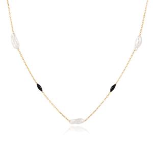 Collar de Cadena con Diseño de Perlas de Agua Dulce Esmaltadas en Color Negro, Hecho a Mano, Venta al por Mayor, Joyería Turca de Plata de Ley 925, THEIA, Moderno - Product Image 3