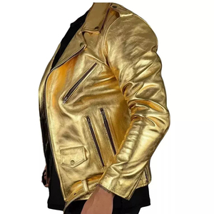 Veste en cuir Racer personnalisée en cuir de mouton véritable souple style motard en cuir doré vestes brodées personnalisées de haute qualité 2025 - Product Image 5