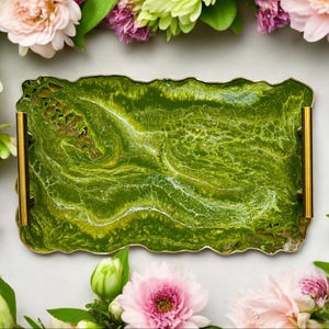 Plateau en résine fait main en gros à prix avantageux avec sous-verres, finition polie, modèle design, ensemble de service pour le thé, le café et les boissons - Product Image 1