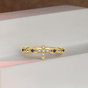Jeulia Sterling <b>Silver</b> <b>Ring</b> with Golden Fish and <b>Cross</b> Design - Product Image 4