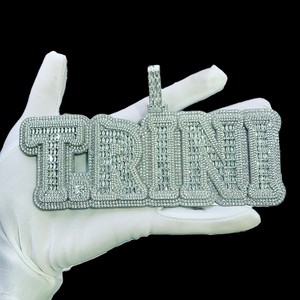 Pendentif Hip Hop personnalisé lettre initiale 925 argent Sterling or blanc plaqué or rose VVS Moissanite diamant fête bijoux fins - Product Image 5