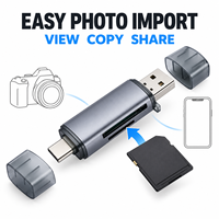 Lecteur de carte mémoire USB C Type A SD TF en alliage d'aluminium, adaptateur externe pour ordinateur portable, tablette, smartphone, appareil photo, transfert de données