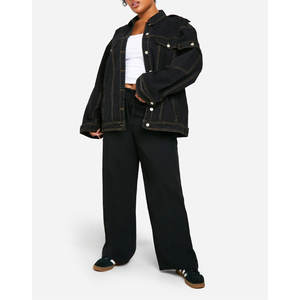 Chaqueta de mezclilla para mujer Vintage Loose Fit Color sólido Manga larga Casual Moda Prendas de abrigo Chaquetas - Product Image 3