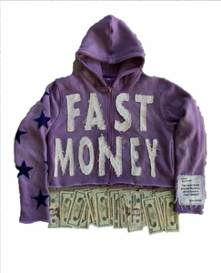 Date Streetwear détresse broderie à capuche polaire blanc Vintage Double couche acide lavage soleil délavé en détresse sweats à capuche pour hommes - Product Image 4