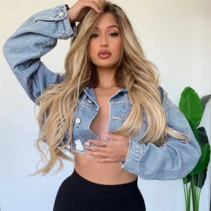 Elegante chaqueta vaquera de moda al por mayor Premium personalizar diseño recortado lavado mujer chaqueta nueva 100% chaqueta vaquera de algodón - Product Image 1