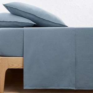 Ensemble de literie d'hôtel 5 étoiles bleu classique 100% coton 400TC satiné 3 pièces antibactérien sans plis drap plat taie d'oreiller - Product Image 5