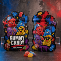 Sachet d'emballage refermable à motif de dessin animé imprimé sur mesure, découpé sur mesure, forme spéciale, résistant aux enfants, pour bonbons gélifiés