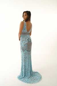 Vestido de noche elegante de longitud completa para mujer, malla polivinílica transpirable, característica antiestática, perlas bordadas, abalorios para cóctel - Product Image 2