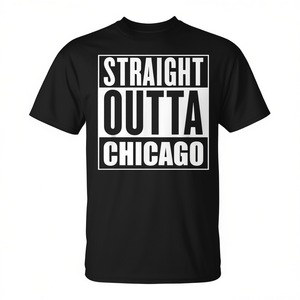 T-shirt Straight Outta Chicago unisex in cotone nero, maglietta promozionale - Product Image 2