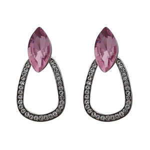 Kriaa Boucles d'oreilles pendantes en pierre de cristal rose plaqué rhodium 1313657A-Bijoux en cristal élégants - Product Image 1