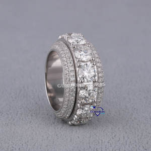 Venta caliente personalizado 925 plata esterlina corte redondo Moissanite diamante Hip Hop Iced Out Wedding Band anillo fino para mujeres - Product Image 3