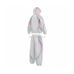 Conjunto cortavientos de poliéster GSM 120 Premium con paneles curvos en rosa pastel azul logotipo personalizado diseño de transferencia de calor de talla grande - Product Image 5