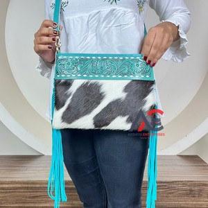 Bolso bandolera de piel de vaca con logotipo personalizado, bolso con flecos, al por mayor, de piel auténtica para mujer, novedad de 2025 - Product Image 1