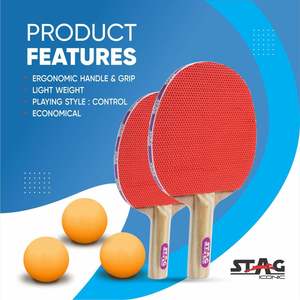 Ensemble de jeu de tennis de table Challenger emblématique de Stag, fabriqué en bois, caoutchouc et fibre de carbone pour les passionnés de sport - Product Image 2